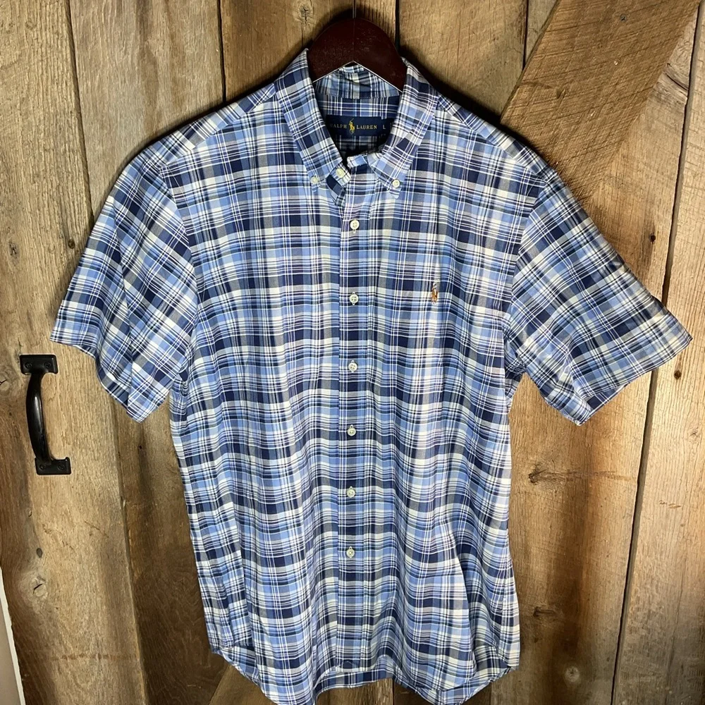 Ralph Lauren Shirt Mens Large Button Down Plaid Short Sleeve Pony Casual - Picture 1 of 6